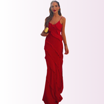 Vestido maxi mujer con volantes y vuelo amplio - Mavetta