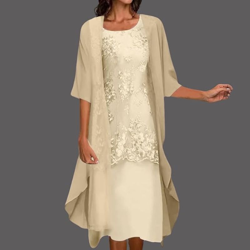 Vestido midi mujer de tela transpirable cuello redondo elegante
