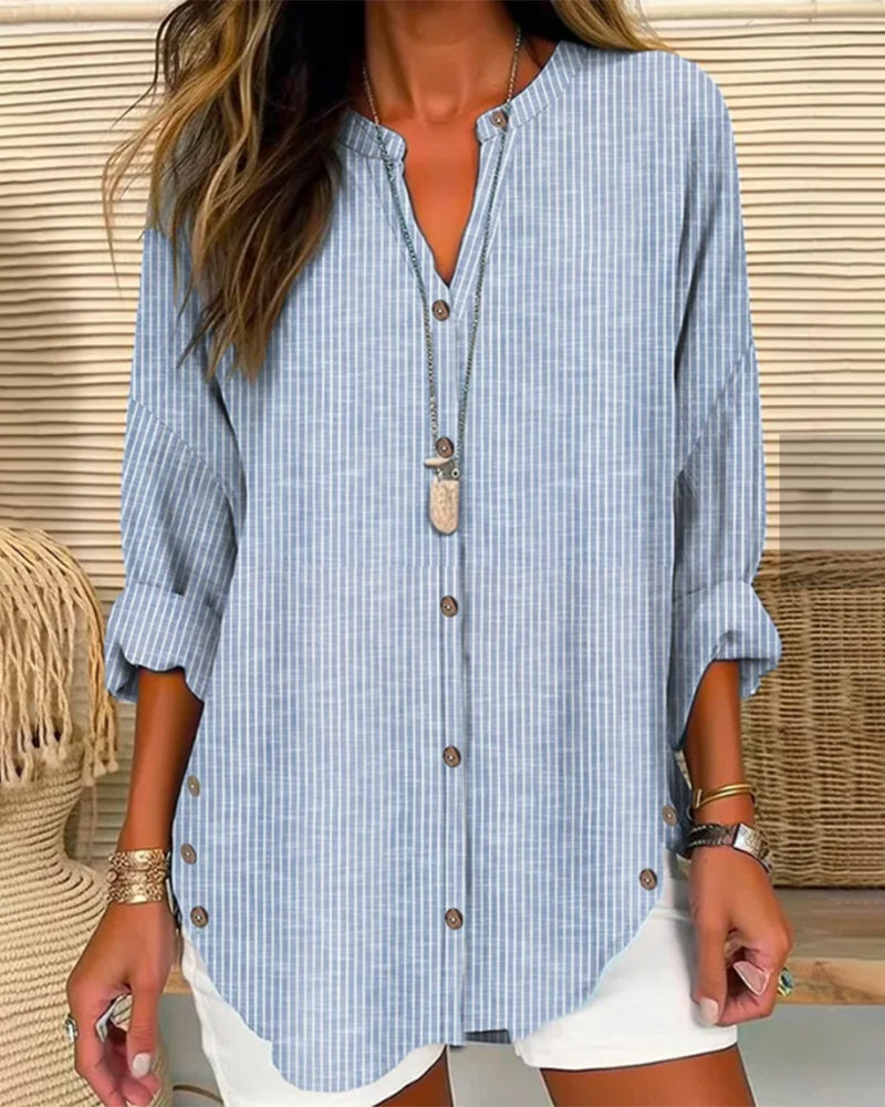 Blusa Larga Mujer Algodón Botones Manga Larga - Mavetta
