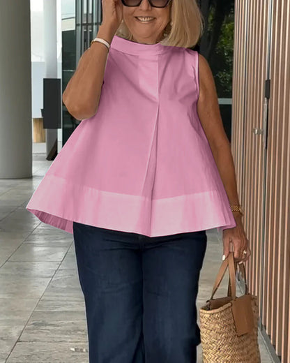 Mujer sin Mangas Cuello Alto Pliegue