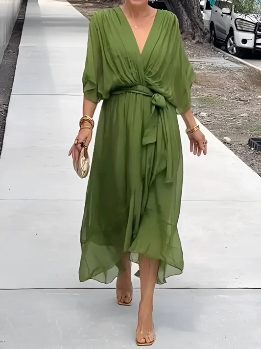 Vestido Midi Mujer Cruzado Tela Suave Ajuste Clásico - Mavetta