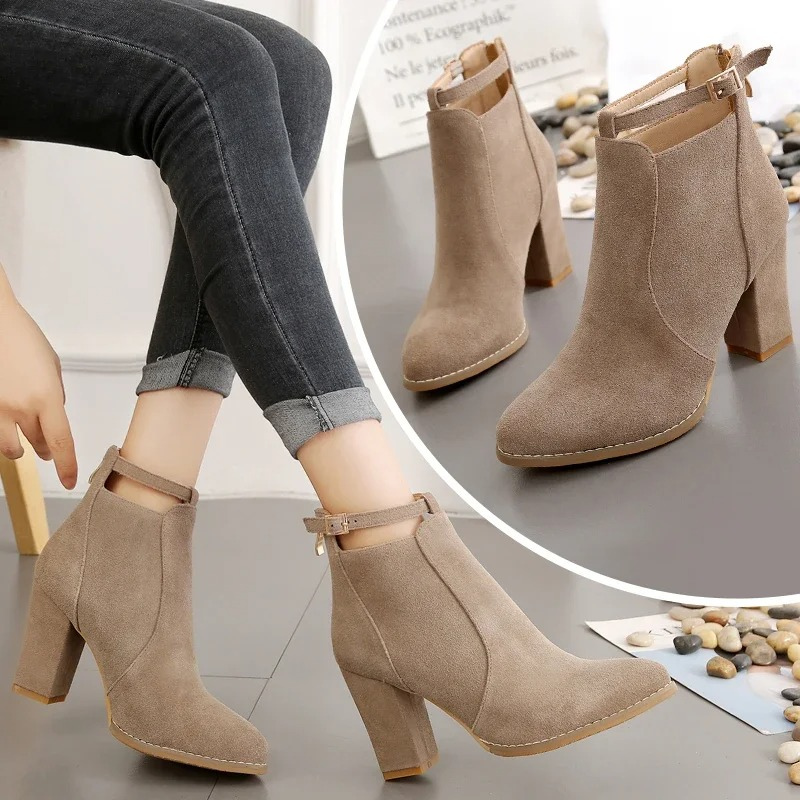 Botines Mujer con Hebilla Tacón Alto de Bloque - Mavetta