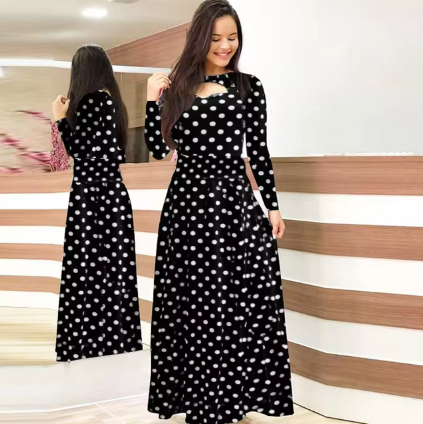 Vestido maxi mujer de manga larga con estampado floral - Mavetta