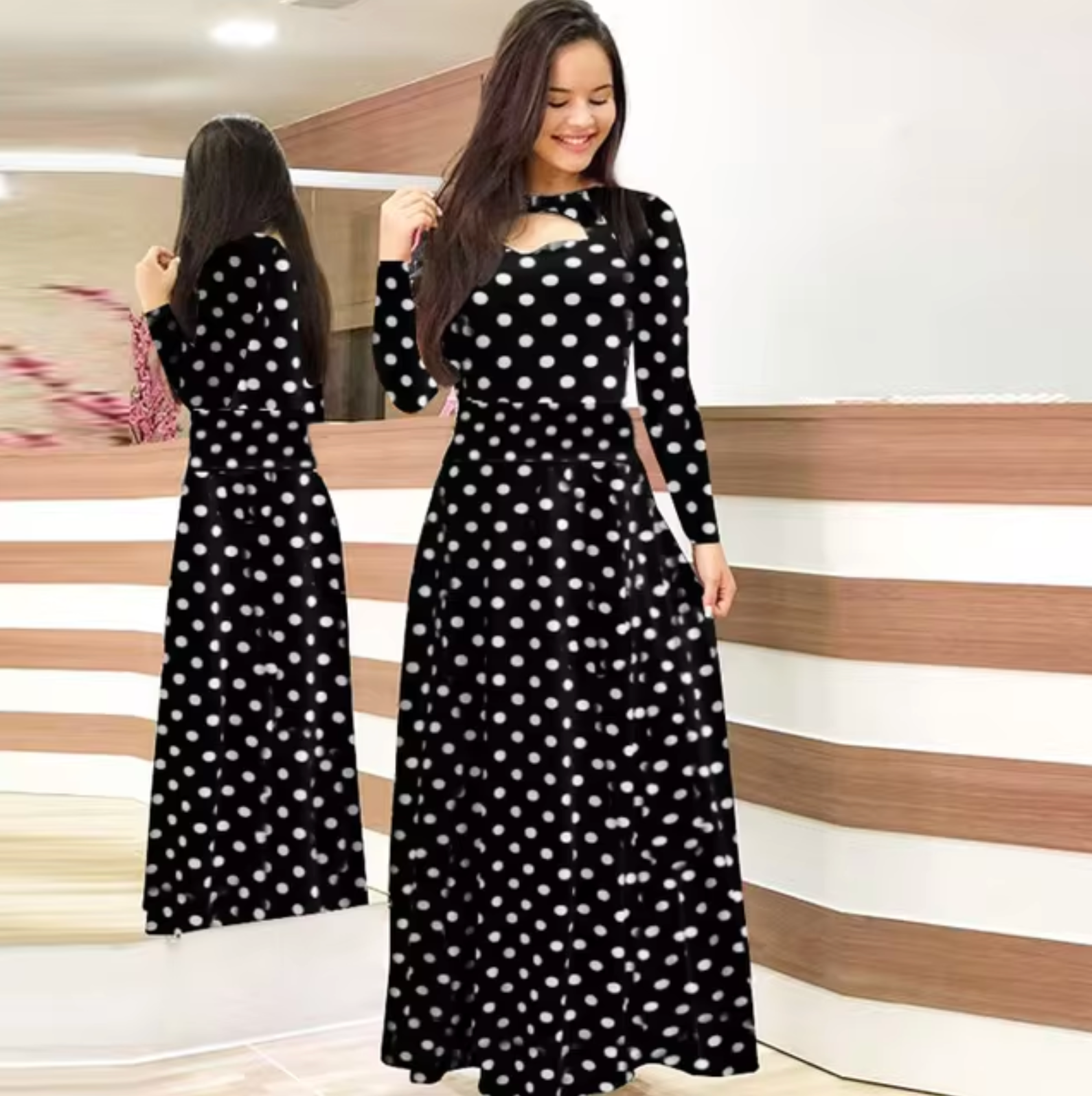 Vestido maxi mujer de manga larga con estampado floral - Mavetta