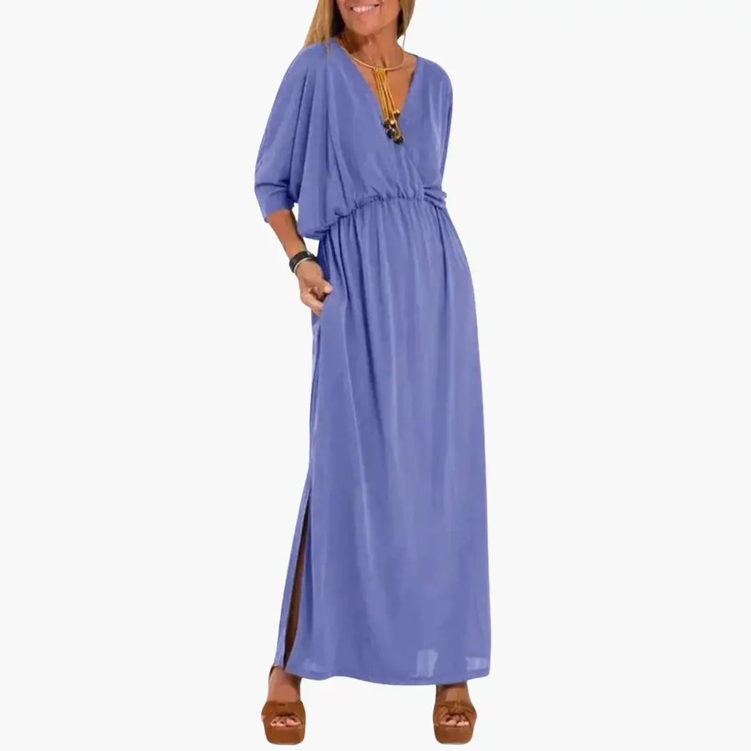 Vestido Largo Mujer con Cuello en V Ajuste Clásico - Mavetta