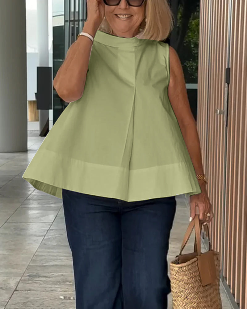 Mujer sin Mangas Cuello Alto Pliegue