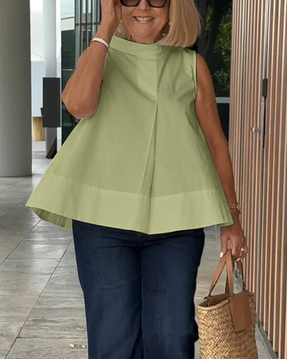 Mujer sin Mangas Cuello Alto Pliegue