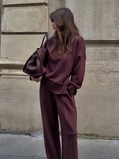 Conjunto Mujer Sudadera y Pantalón Algodón Holgado Comodo