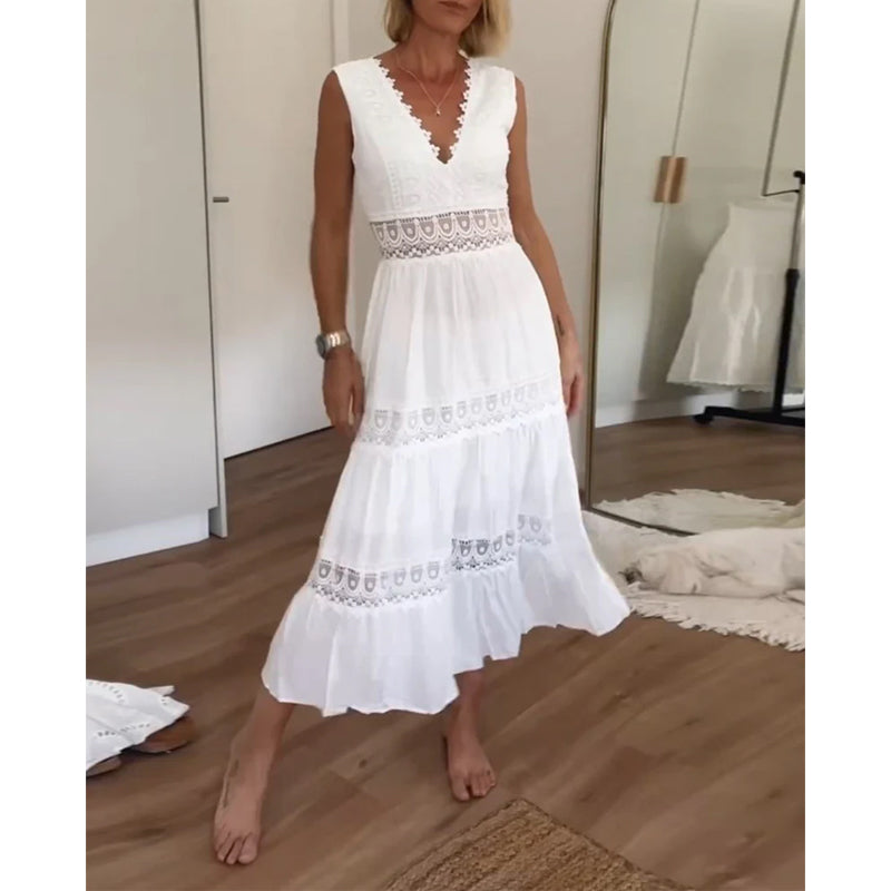 Vestido Mujer de Encaje Escote en V