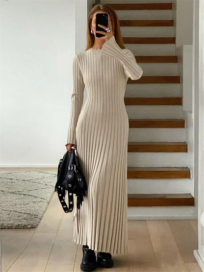 Vestido largo mujer de plumeti tejido elástico ajustado plisado - Mavetta