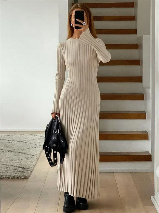 Vestido largo mujer de plumeti tejido elástico ajustado plisado - Mavetta