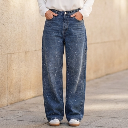 Pantalones Vaqueros Mujer Anchos Detalles Brillantes - Mavetta