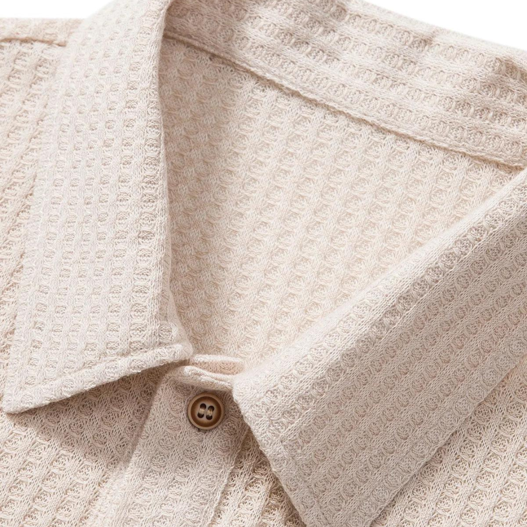 Polo Hombre de Punto Textura Rejilla Manga Corta Cuello Solapa