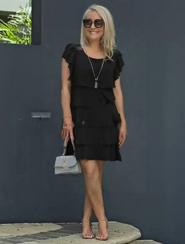 Vestido midi mujer con capas y manga corta