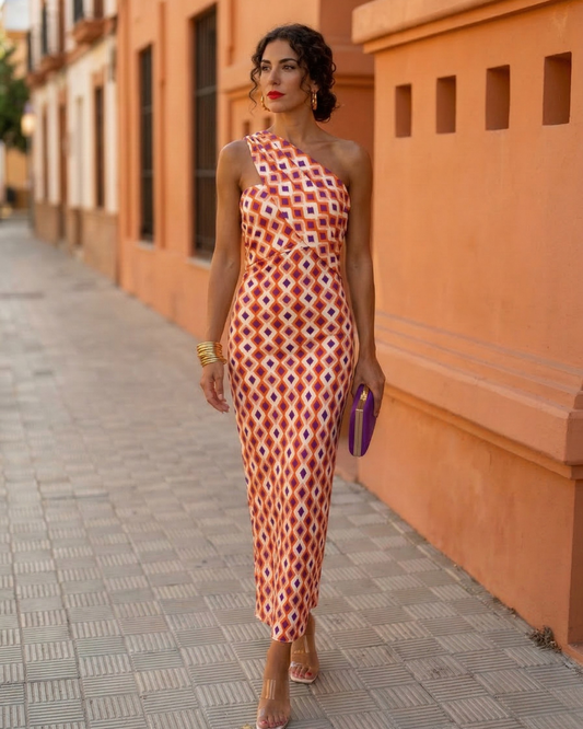 Vestido midi mujer verano un solo hombro asimétrico - Mavetta