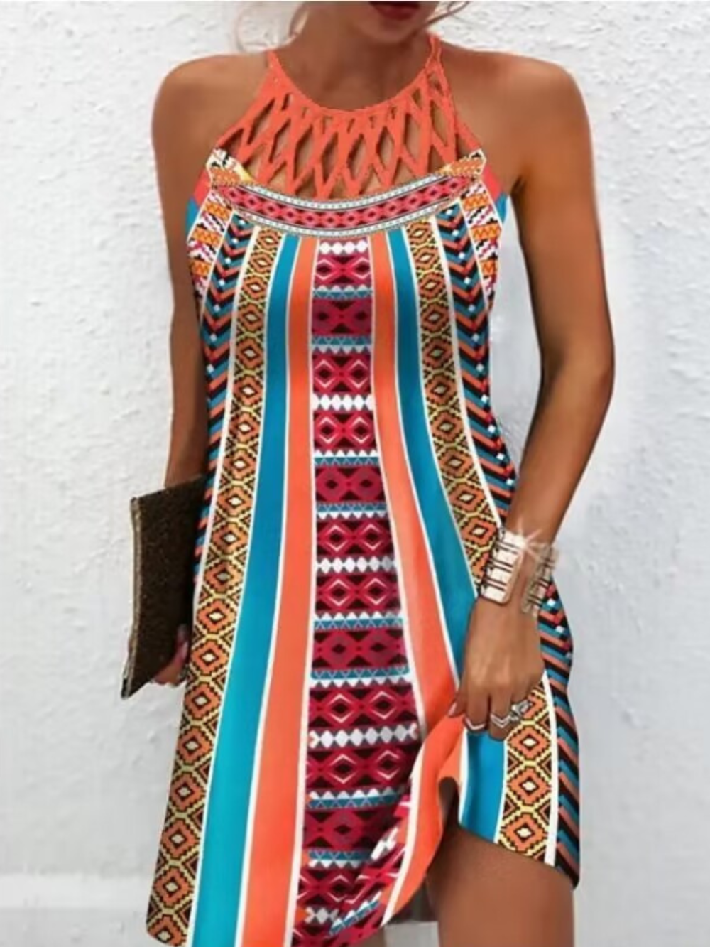 Vestido Halter Mujer de Tela Ligera Ajuste Slim