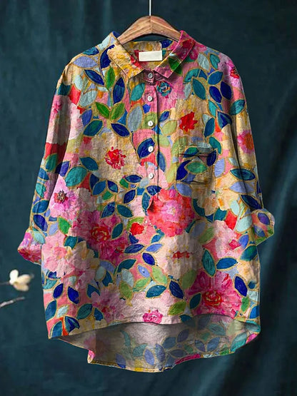 Camisa oversize hombre de algodón estampado artístico perros