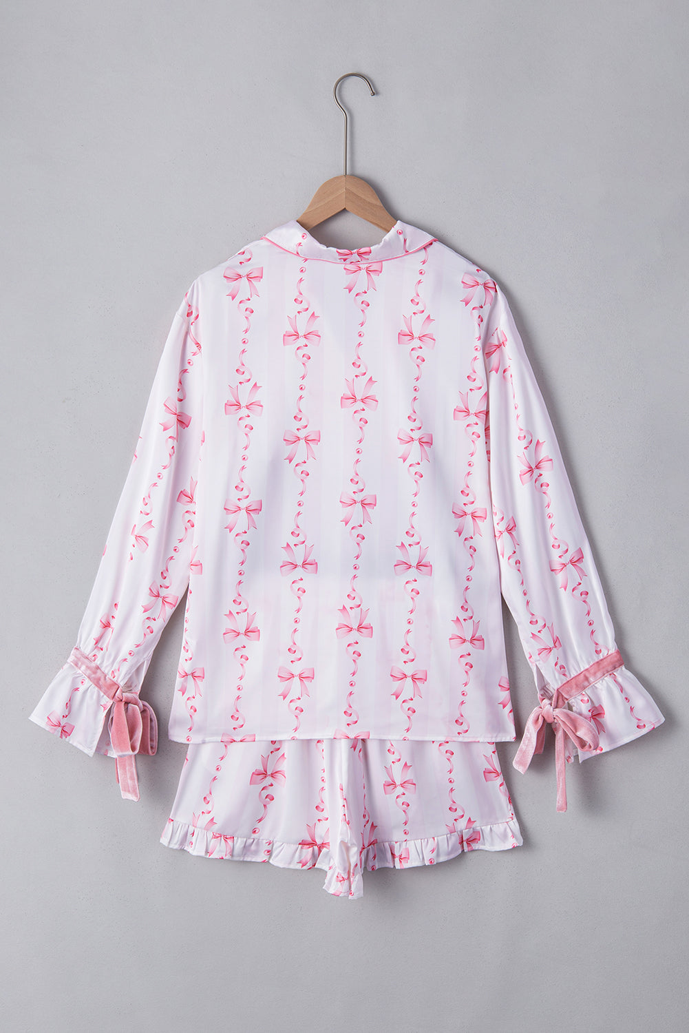 Pijama Mujer de Satén con Lazos en Manga Ajustada
