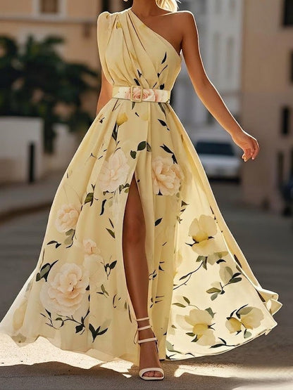Vestido largo mujer floral un solo hombro
