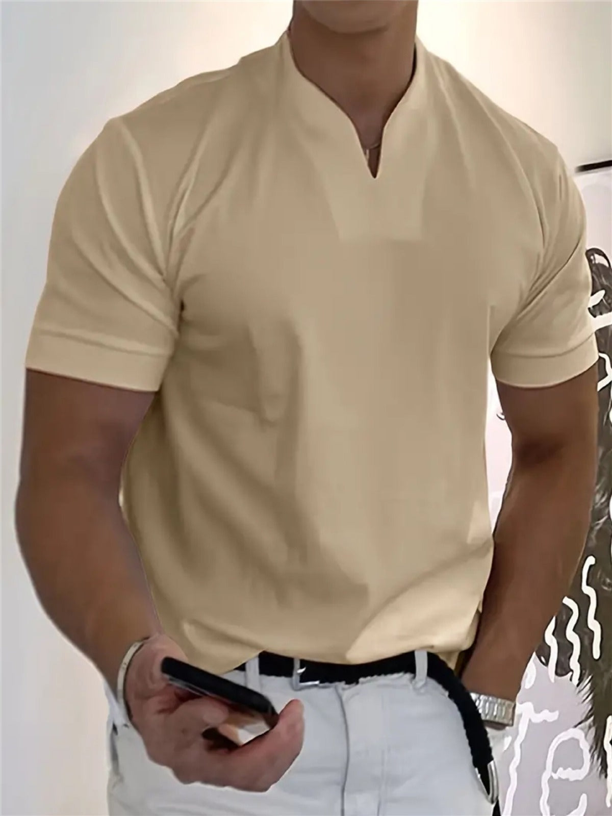 Camiseta Hombre Cuello en V Transpirable Corte Clásico