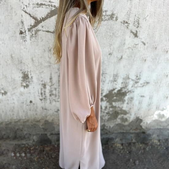 Vestido largo Mujer fluido escote en V mangas abullonadas