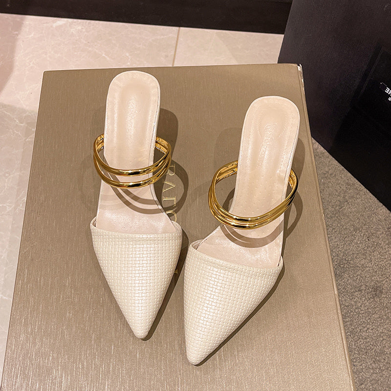 Sandalias Mujer Tacón Grueso Piel Cubierta Diseño Elegante
