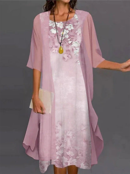 Conjunto Mujer Vestido Midi y Kimono Voile Floral Veraniego