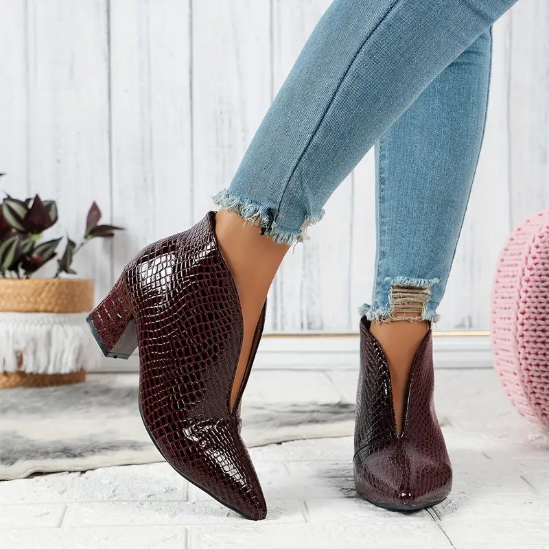 Botines Mujer de Piel con Tacón Tobillo Ajustado