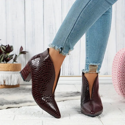 Botines Mujer de Piel con Tacón Tobillo Ajustado