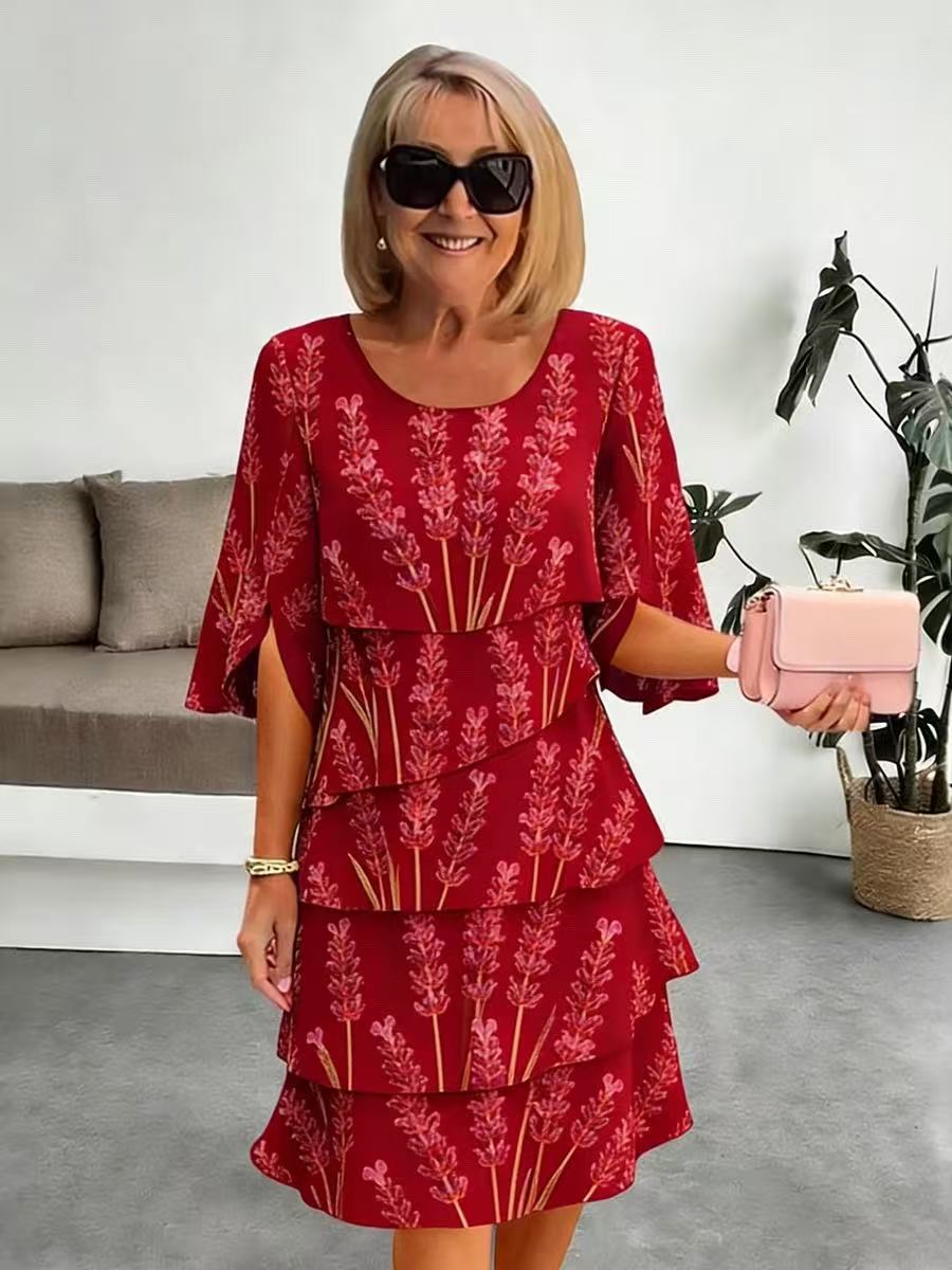 Vestido midi mujer con volantes escalonados y mangas abiertas