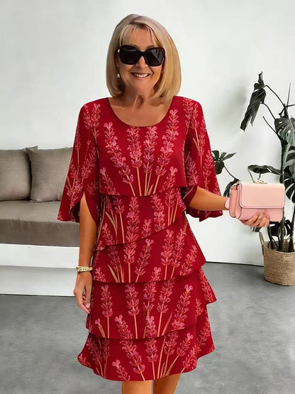 Vestido midi mujer con volantes escalonados y mangas abiertas
