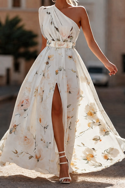 Vestido largo mujer floral un solo hombro