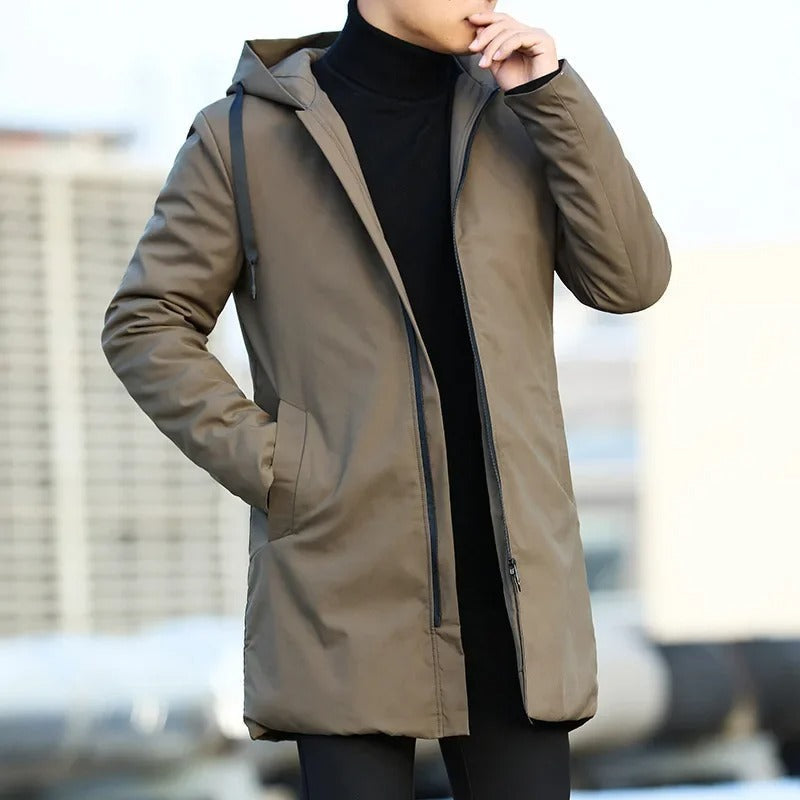 Chaqueta larga hombre impermeable con capucha invierno