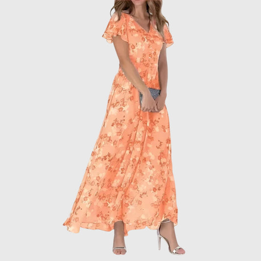 Vestido maxi mujer ligero con escote en V y estampado floral - Mavetta