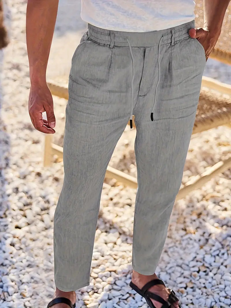 Pantalones Lino Hombre Anchos Cordón Ajustable