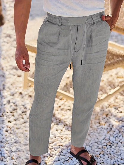 Pantalones Lino Hombre Anchos Cordón Ajustable