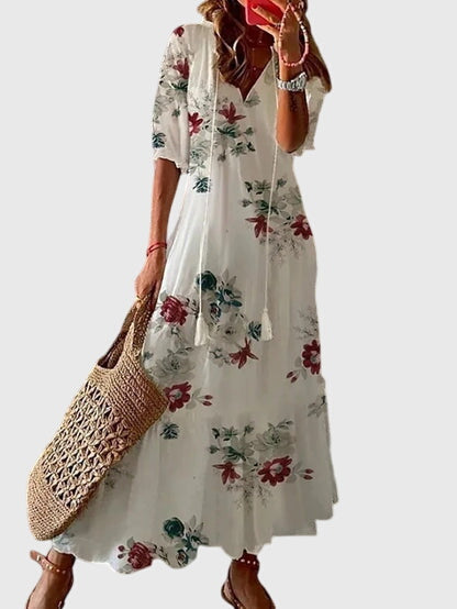 Vestido mujer boho verano estampado floral escote en V falda maxi