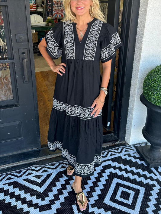 Vestido midi mujer Escote en V Estilo bohemio Veraniego - Mavetta