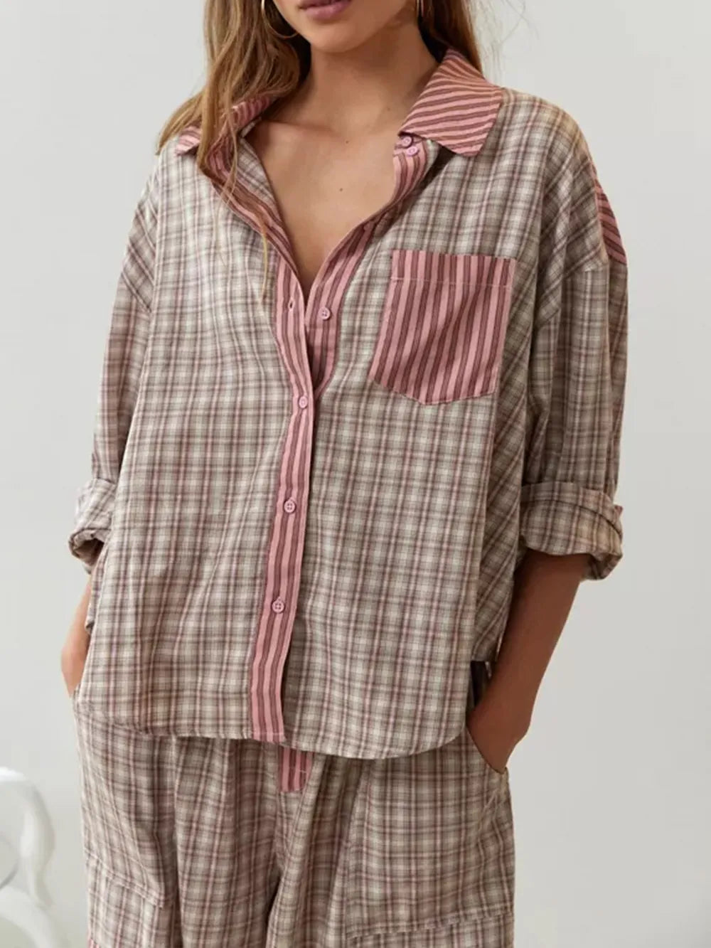 Pijama Mujer de Algodón Suave y Elástico Dos Piezas