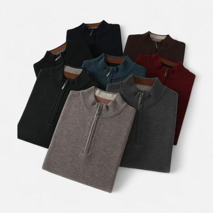 Suéter Hombre Lana Merino Media Cremallera Cuello Semi Alto