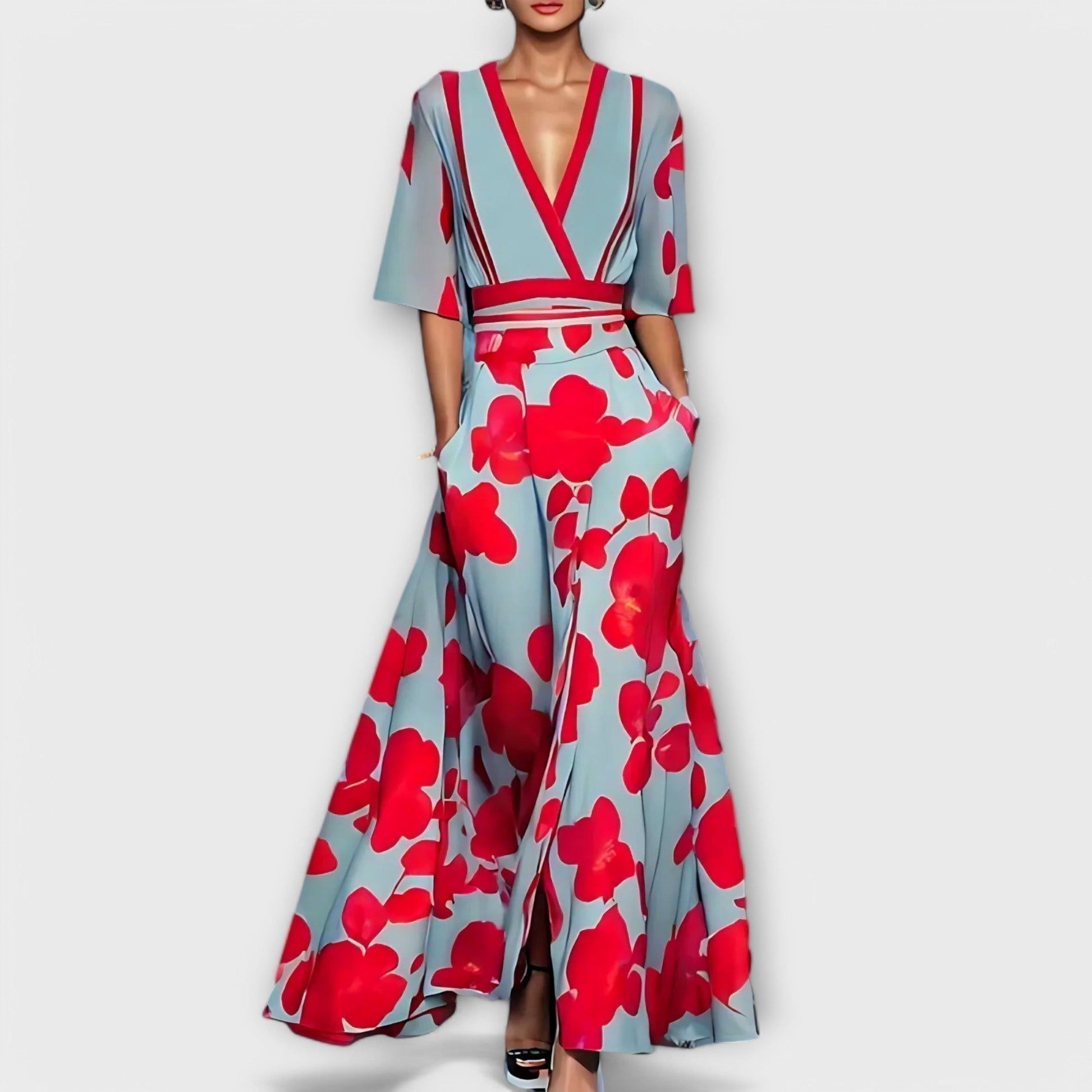 Vestido Largo Mujer Estampado Flores Escote en V - Mavetta