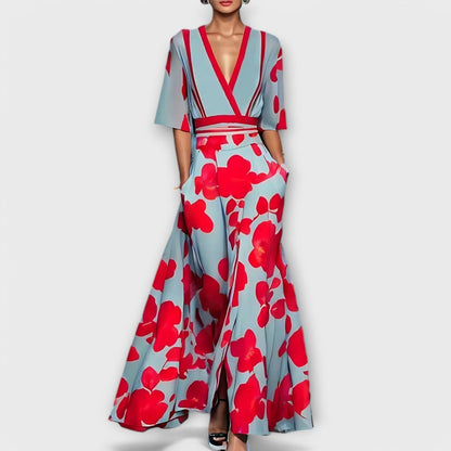 Vestido Largo Mujer Estampado Flores Escote en V - Mavetta