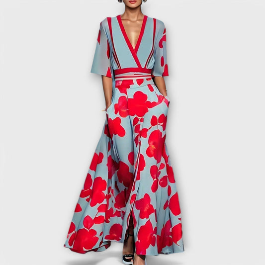 Vestido Largo Mujer Estampado Flores Escote en V - Mavetta