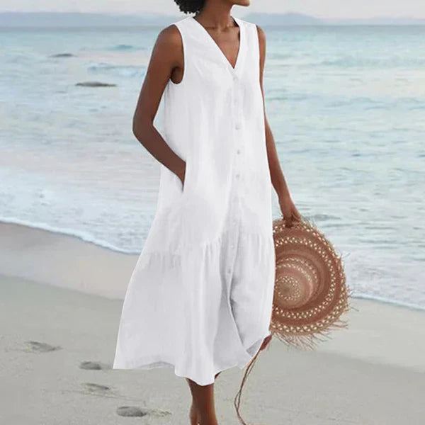 Vestido camisero Mujer sin mangas escote en V