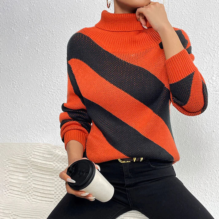 Suéter Mujer Casual de Punto de Rayas Ajuste Regular