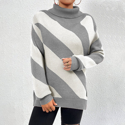 Suéter Mujer Casual de Punto de Rayas Ajuste Regular