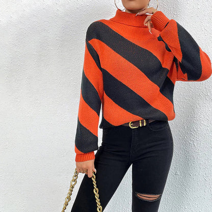 Suéter Mujer Casual de Punto de Rayas Ajuste Regular