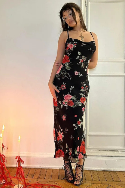 Vestido maxi mujer con tirantes finos y estampado floral