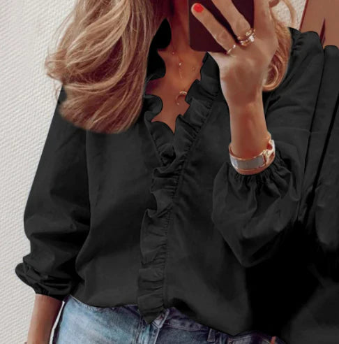 Blusa Mujer Corte Holgado Volantes Mangas Farol