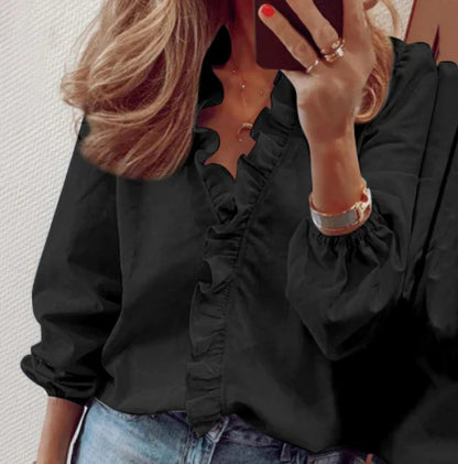 Blusa Mujer Corte Holgado Volantes Mangas Farol